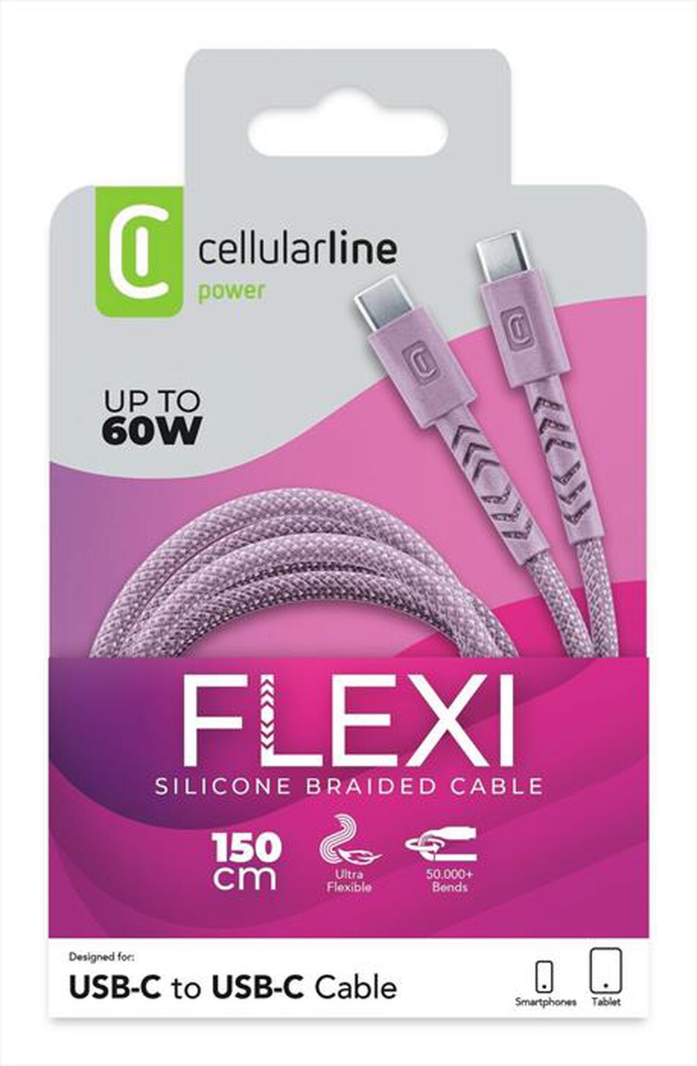 Immagine del prodotto CELLULARLINE - CAVO FLEXY 150CM 60W USB C TO USB C-Rosa