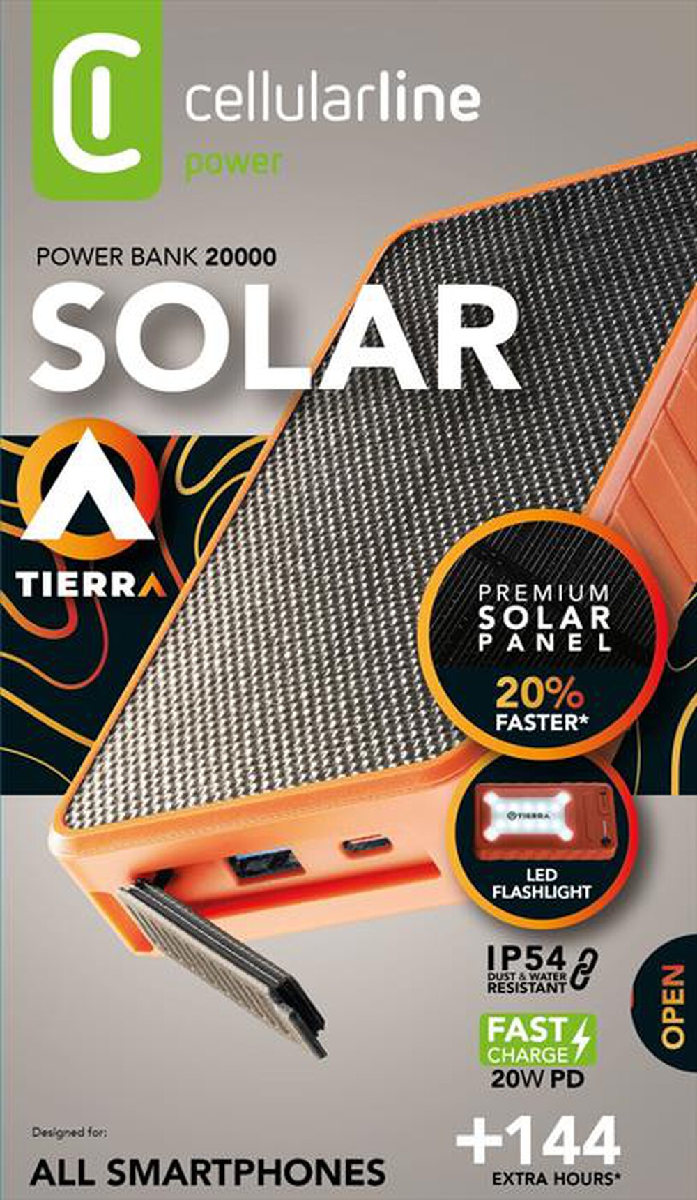 Immagine del prodotto CELLULARLINE - POWER BANK SOLAR 20000-Arancione