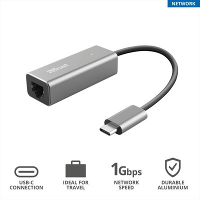 TRUST - DALYX USB-C NETWORK ADAPTER - Grey/Black