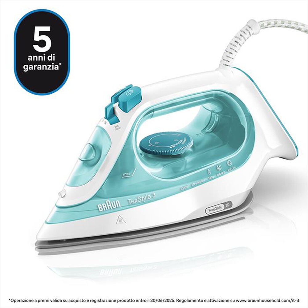 "BRAUN - Ferro da stiro a vapore TEXSTYLE 3 SI3041GR-Bianco/Verde"