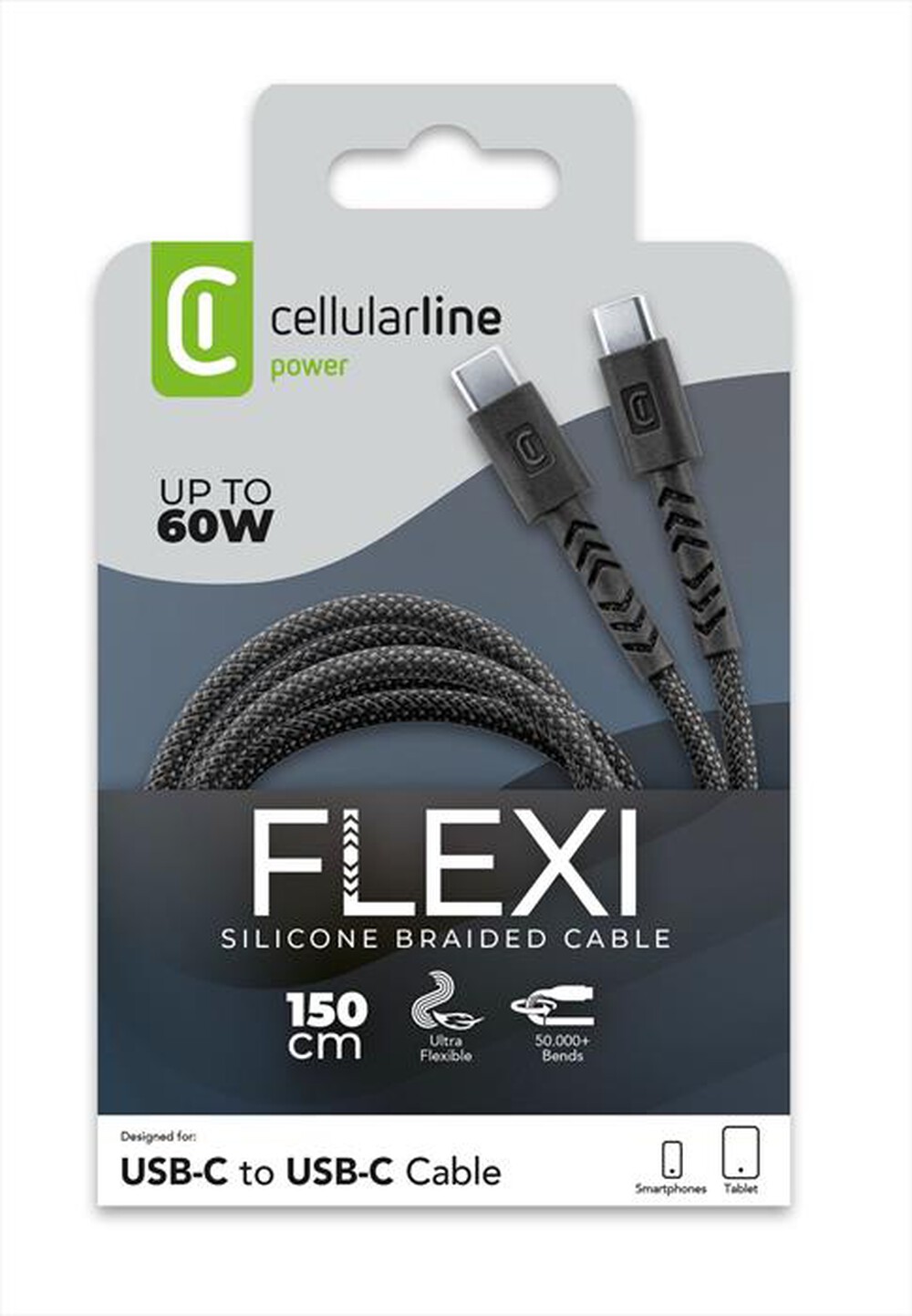 Immagine del prodotto CELLULARLINE - CAVO FLEXY 150CM 60W USB C TO USB C NERO-Nero