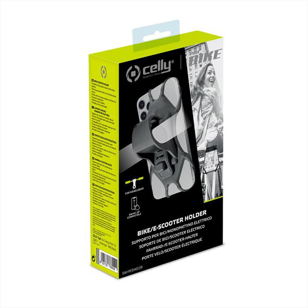 "CELLY - SWIPEBIKEGR-SWIPE BIKE HOLDER GR-Grigio/Silicone"