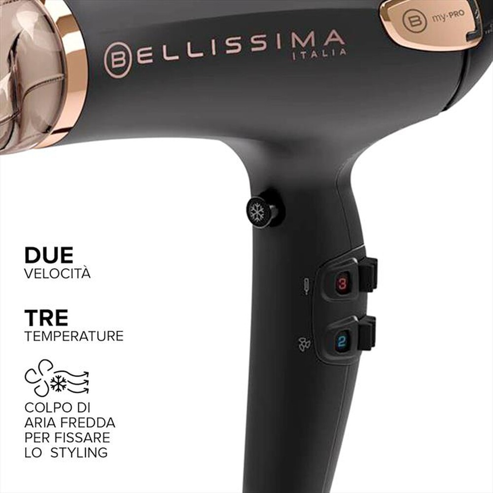 "BELLISSIMA IMETEC - ASCIUGACAPELLI PROFESSIONALE CERAMIC P5 3800-Nero, Rose Gold"