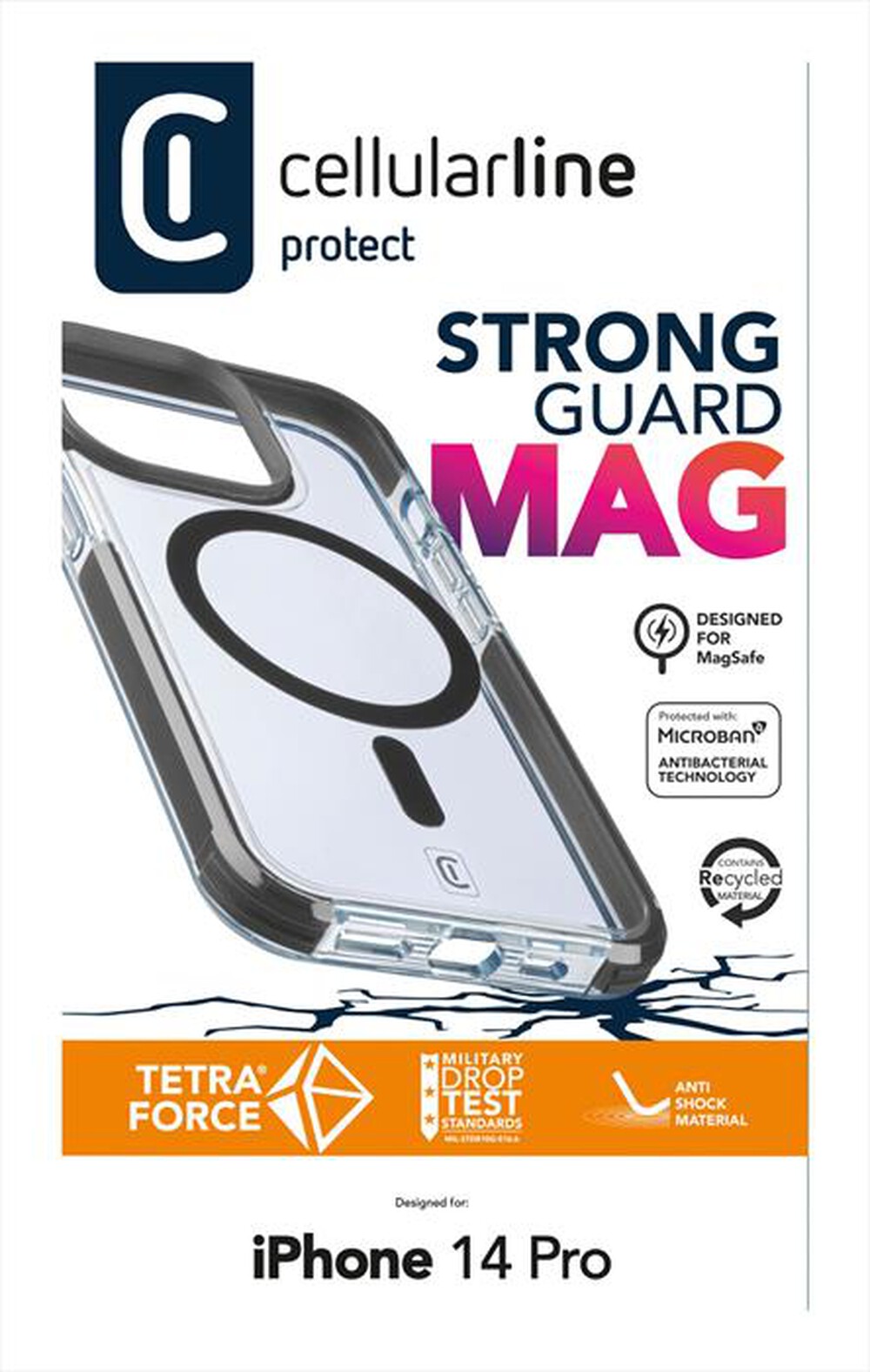 "CELLULARLINE - Cover iPhone 14 Pro TETRA FORCE STRONG GUARD MAG-Black"