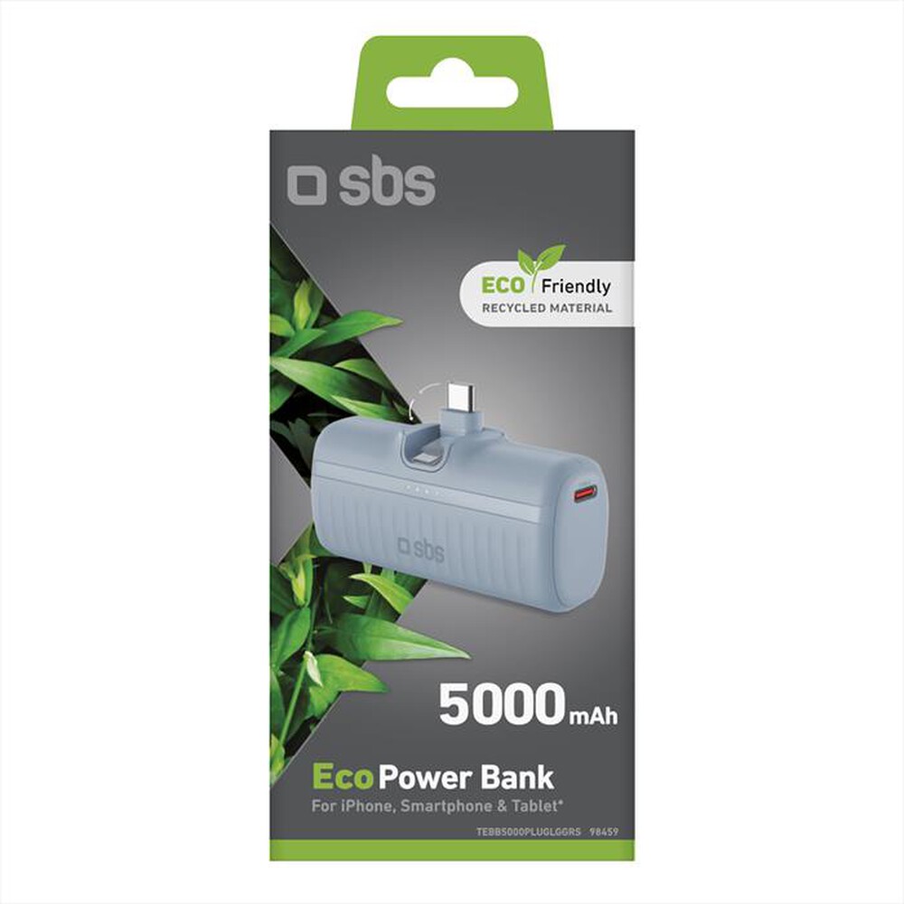 "SBS - EcoPower Bank 5000mAh - TEBB5000PLUGLGGRS-Azzurro"