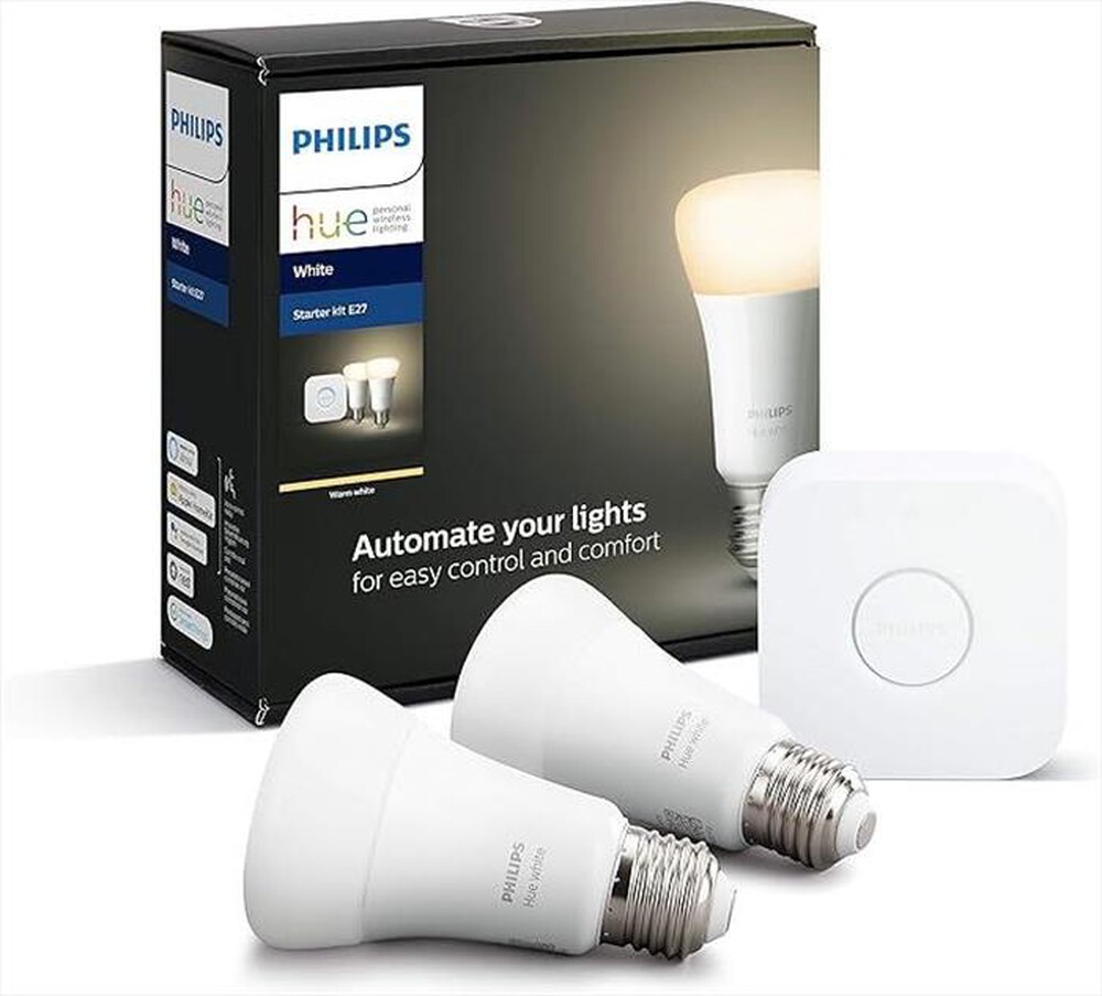 "PHILIPS - HUE WHITE STARTERKIT 2 LAMPADINE SMART E27 BRIDGE-Bianco"