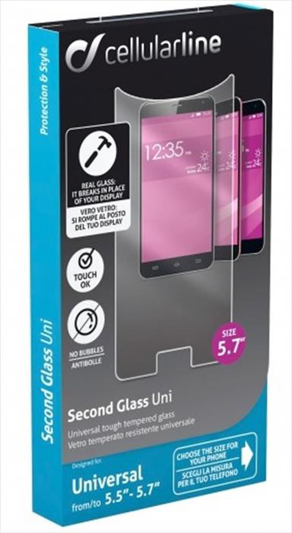 Immagine del prodotto CELLULARLINE - TEMPGLASBUNI57 Second Glass Uni taglia 5.7"-Trasparente