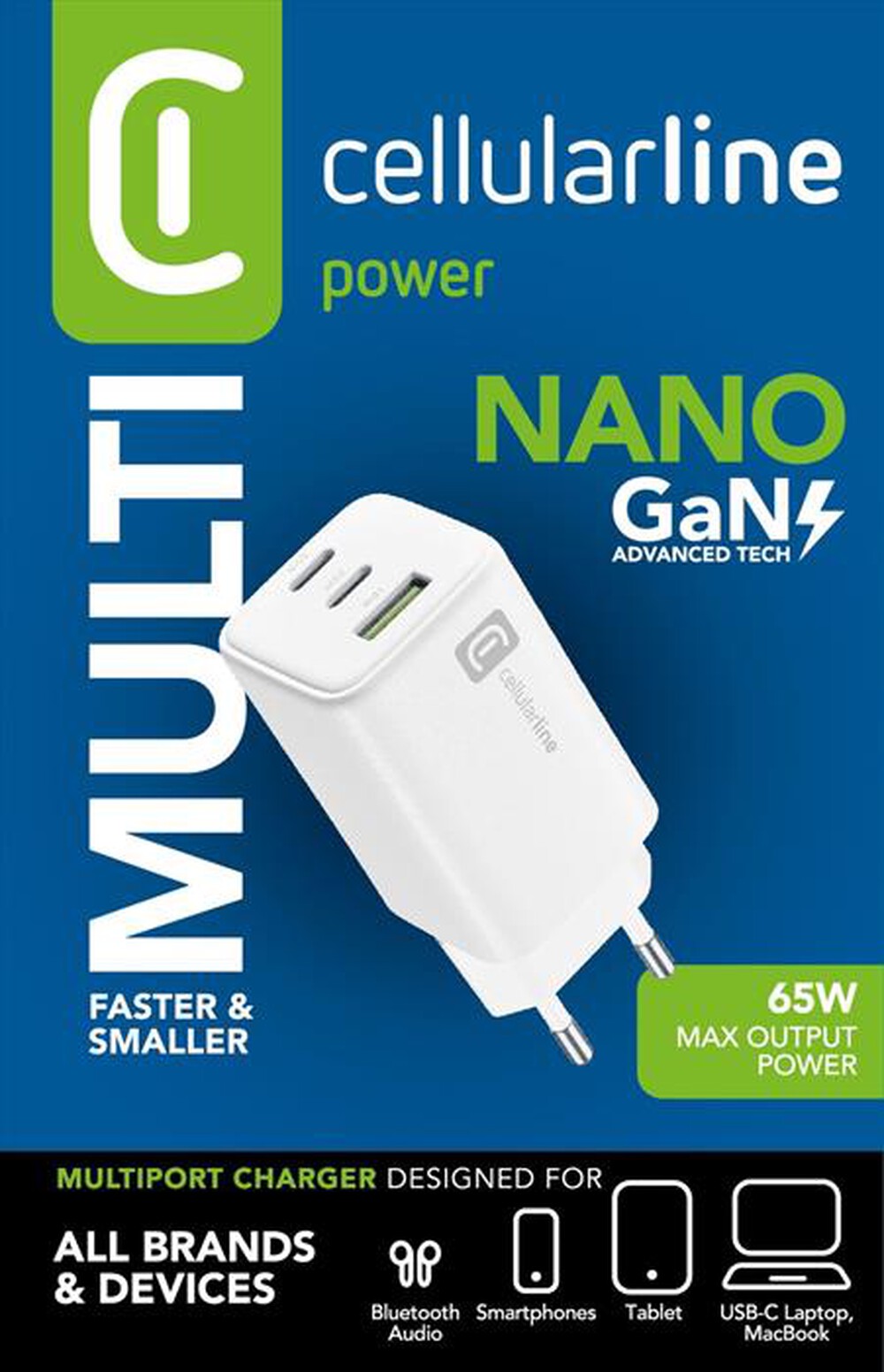 "CELLULARLINE - Caricatore da rete MULTIPOWER TRIO PORT 65W-White"