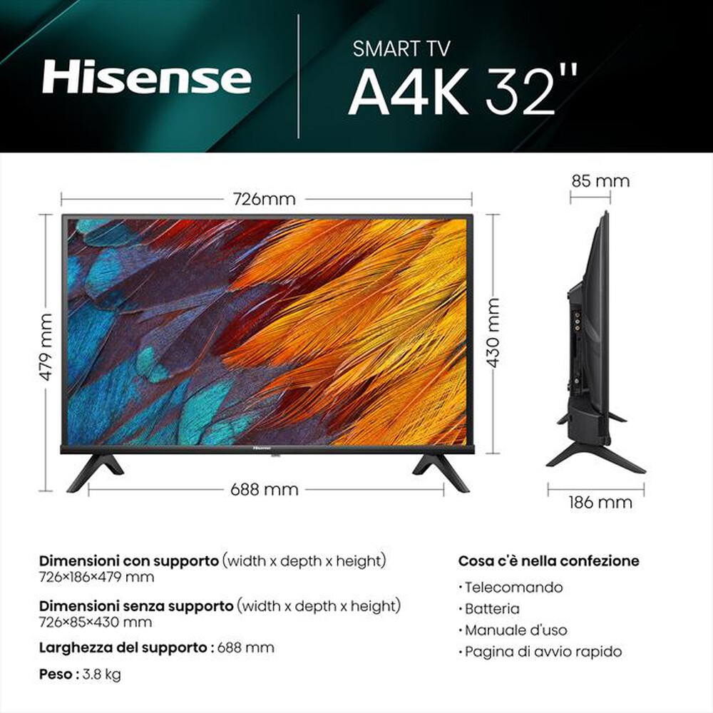 Immagine del prodotto HISENSE - Smart TV LED HD READY 32" 32A49K-Black