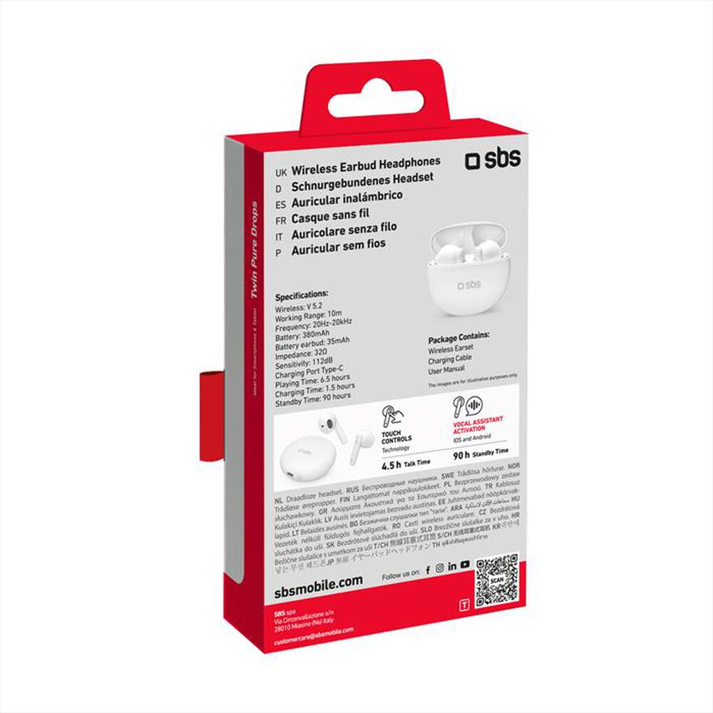 "SBS - Auricolare bluetooth TEEARPURDTWSBTW-Bianco"