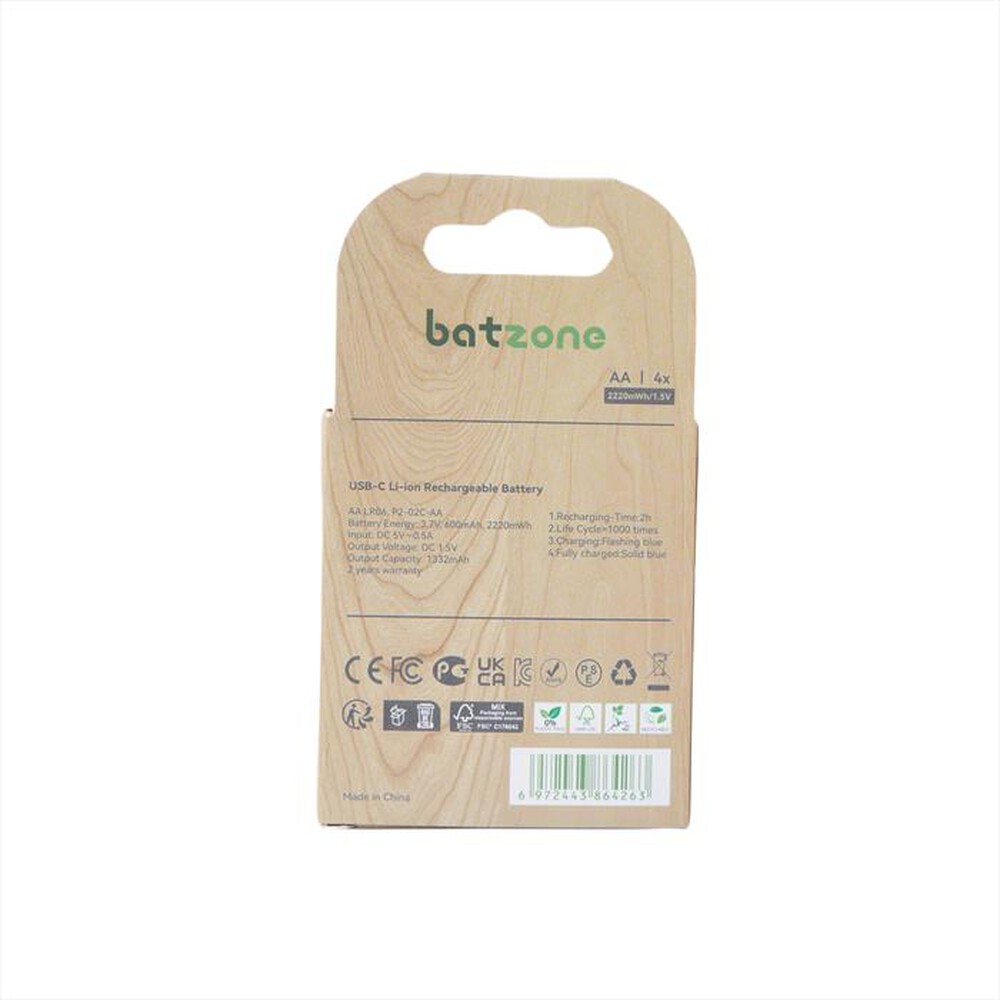 Immagine del prodotto BATZONE - LI-ION USBC BATT AA 2220MWH 4 PCS CABLE-Marrone/ Legno