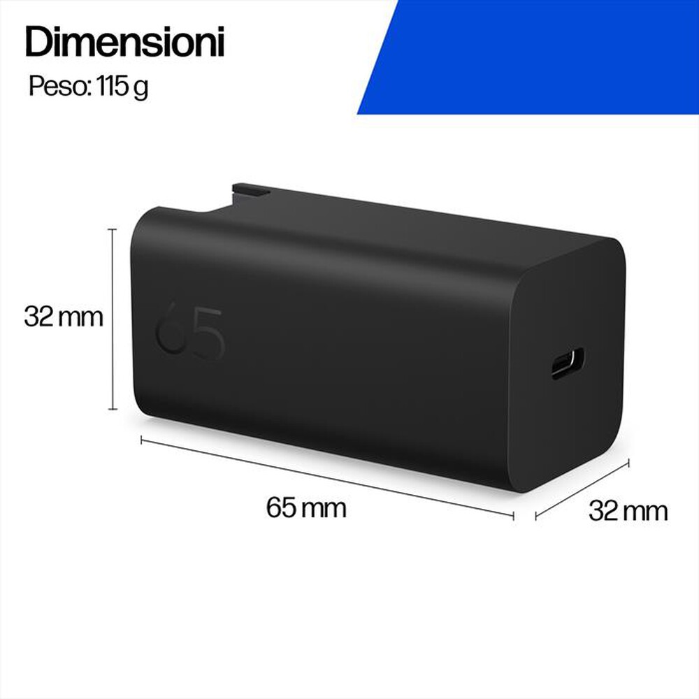 Immagine del prodotto HP - Caricabatterie da parete HP GaN 65W-Nero