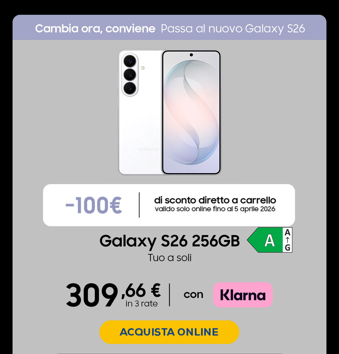 Galaxy S26 - Acquista online con Klarna