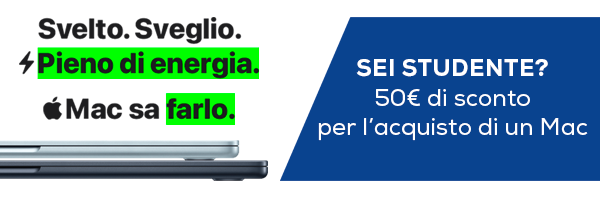 coupon sconto studenti: 50€ di sconto sull'acquisto di un MacBook. Dal 1 al 20 agosto