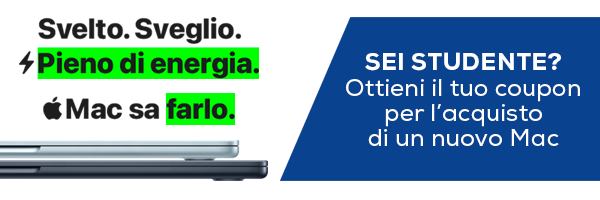 coupon sconto studenti: 50€ di sconto sull'acquisto di un MacBook. Dal 1 al 20 agosto