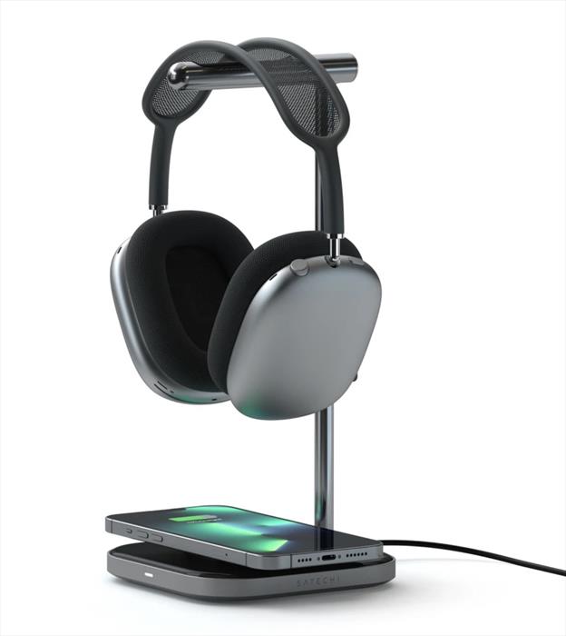 Image of STAND PER CUFFIE CON RICARICA WIRELESS 2IN1 grigio