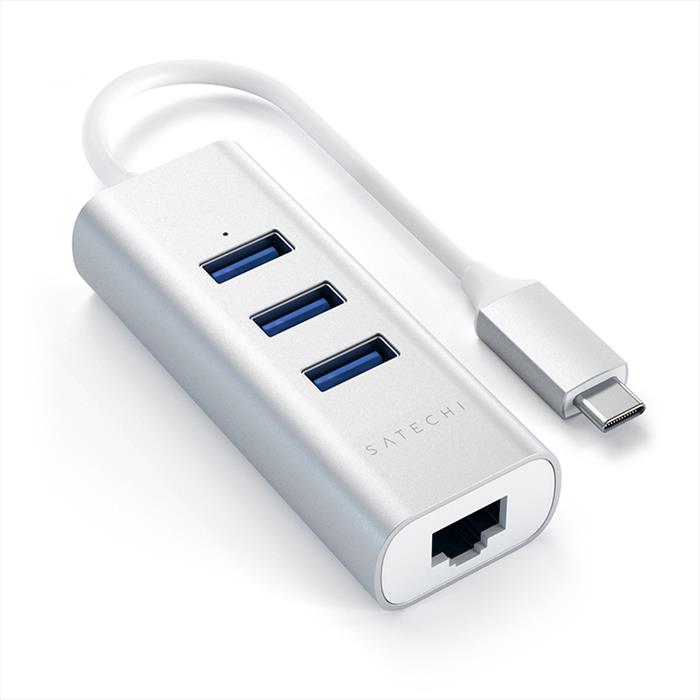 Image of HUB USB-C 2-IN- 1 - 3 PORTE USB 3.0 + ETHERNET SILVER