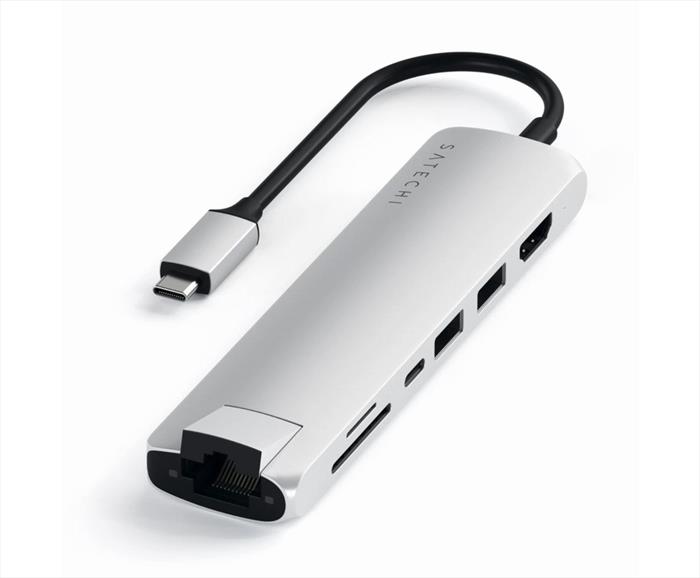 Image of HUB SLIM USB-C MULTIPORTA CON ADATTATORE ETHERNET argento
