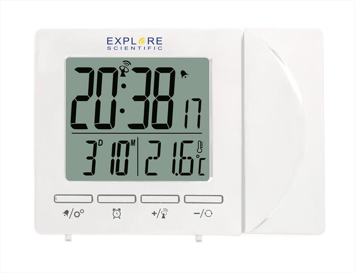 Orologio A Proiezione Radiocomandato Explore Scientific RPW3008 – Doppio Allarme, Temperatura Interna, Previsioni Meteo, Bianco