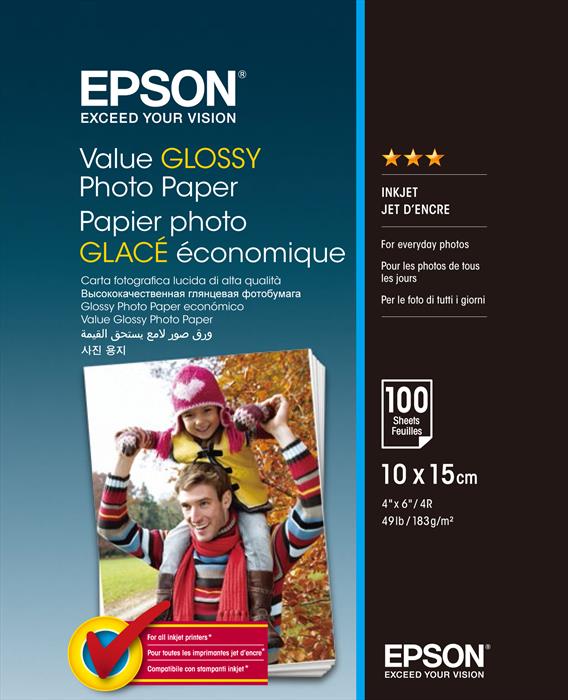 Image of Epson Value Glossy Photo Paper - 10x15cm - 100 Fogli