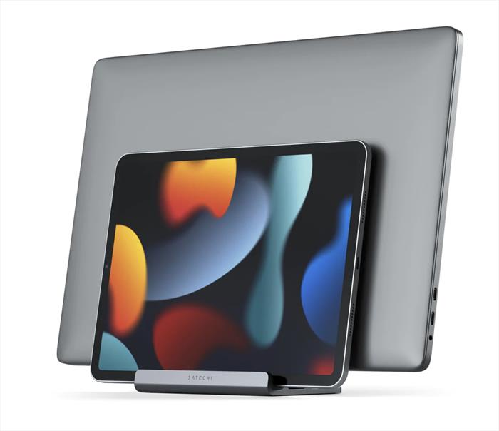 Image of STAND VERTICALE DOPPIO PER LAPTOP IN ALLUMINIO grigio