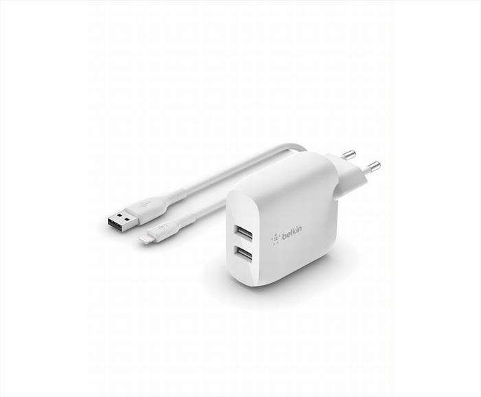 Image of CARICABATTERIE 2 PORTE USBA, CAVO USB-A A LIGH. 1M bianco