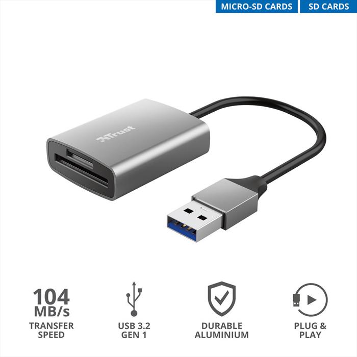 Image of Trust Dalyx lettore di schede USB 3.2 Gen 1 (3.1 Gen 1) Alluminio