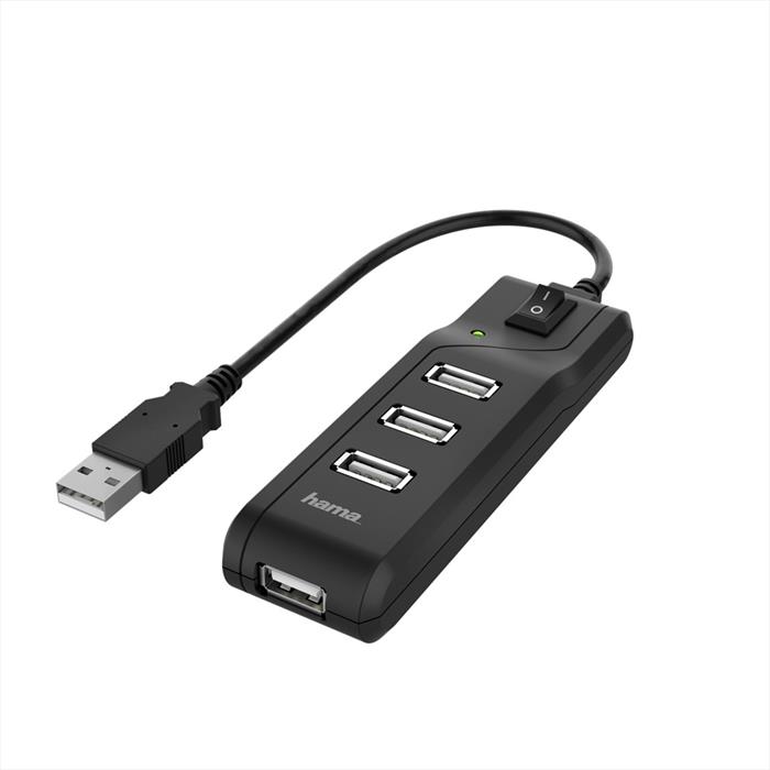 Image of Hama Hub USB 2.0 da tavolo, 4 porte, switch ON/OFF, cavo integrato, ne
