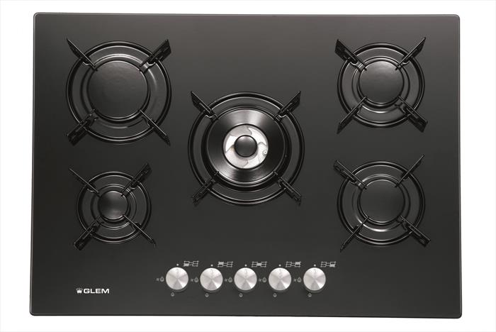 Glem Gas - Piano Cottura A Gas Gv755bk 5 Fuochi 70cm-nero