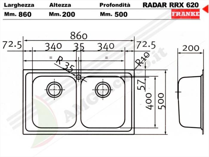 Franke Radar Rrx 620 Lavello Ad Incasso Rettangolare Acciaio Inossidabile-image