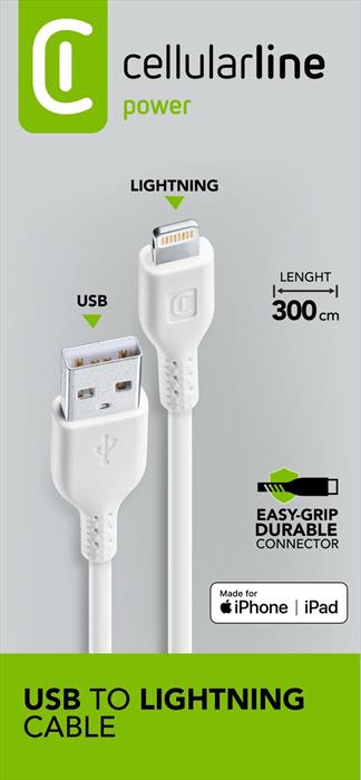 Cellularline - Usbdatamfiiph3mw Lightning Cavo Usb Extra Lungo 3m-bianco