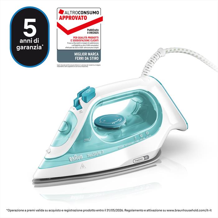 Braun - Ferro A Vapore Texstyle 3 Si3041gr-bianco/verde