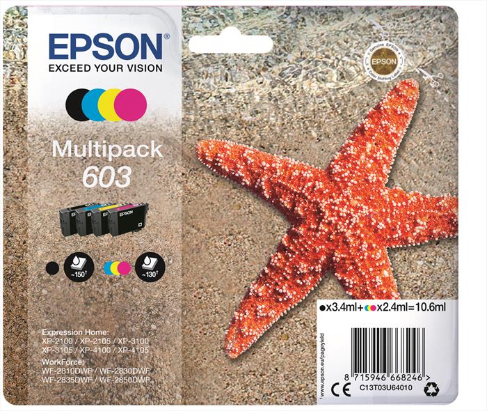 Epson - 603 Stella Marina T03u Standard Multipack 4 Colori-nero, Ciano, Magenta, Giallo