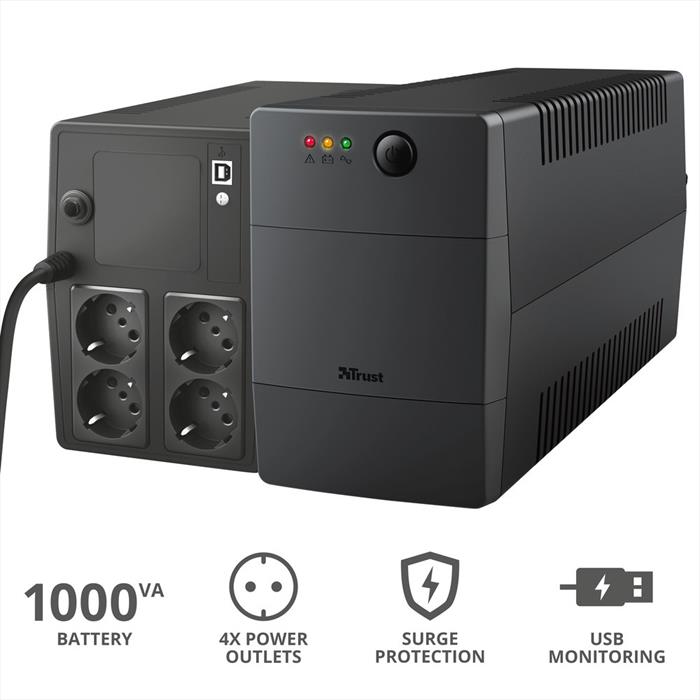 Trust - Paxxon 1000va Ups 4 Outlets-black