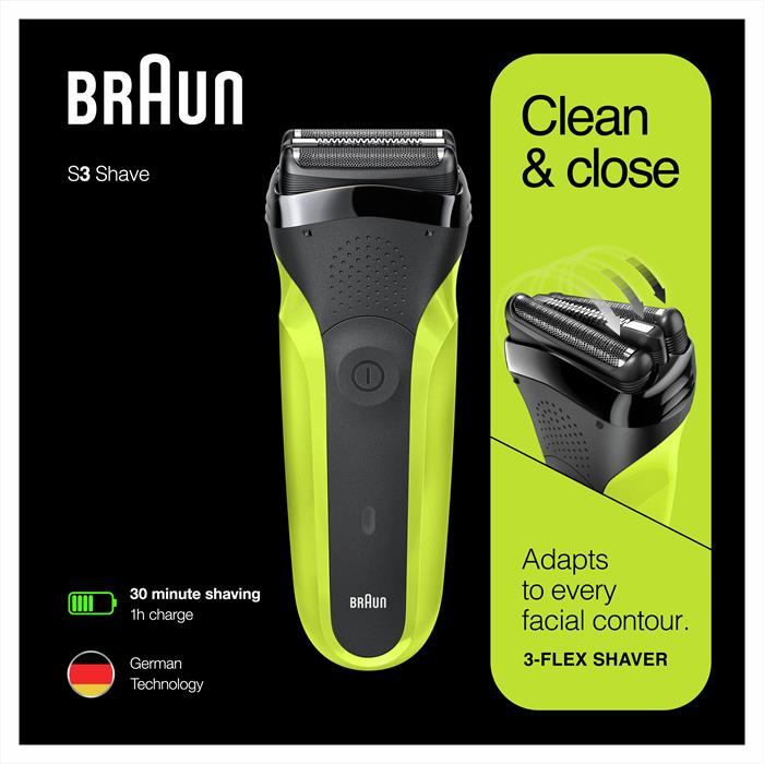 Braun Series 3 300 Rasoio Elettrico Barba, Nero/Verde Elettrico-image