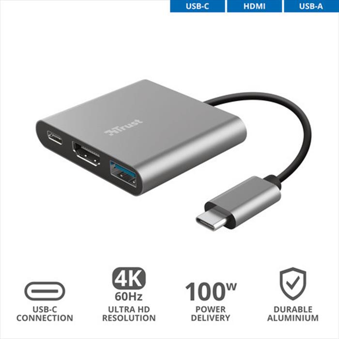 Trust - Dalyx 3-in-1 Usb-c Adapter-grey