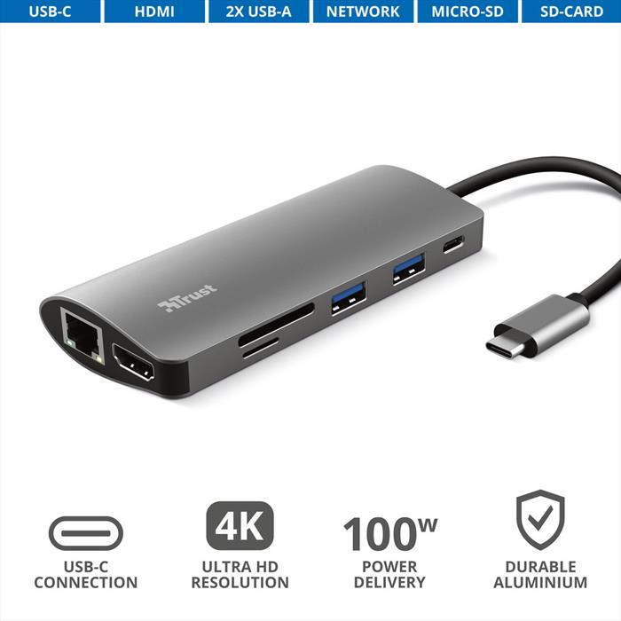 Trust - Dalyx 7-in-1 Usb-c Adapter-grey/black