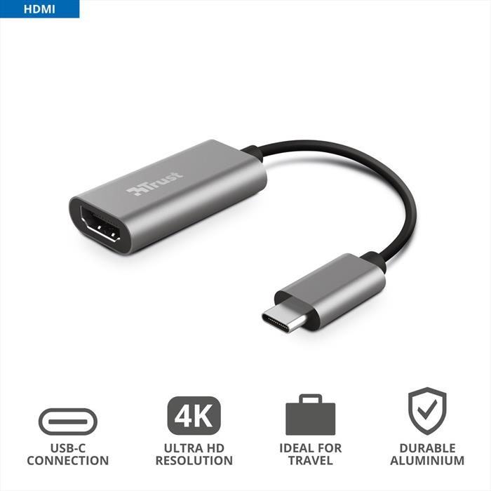 Trust - Dalyx Usb-c Hdmi Adapter-grey/black