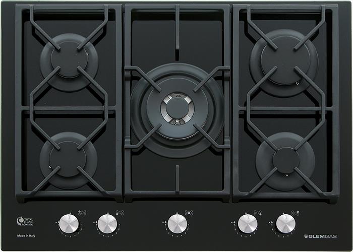 Glem Gas - Piano Cottura A Gas Gv755xbk 5 Fuochi 70cm-nero Lucido