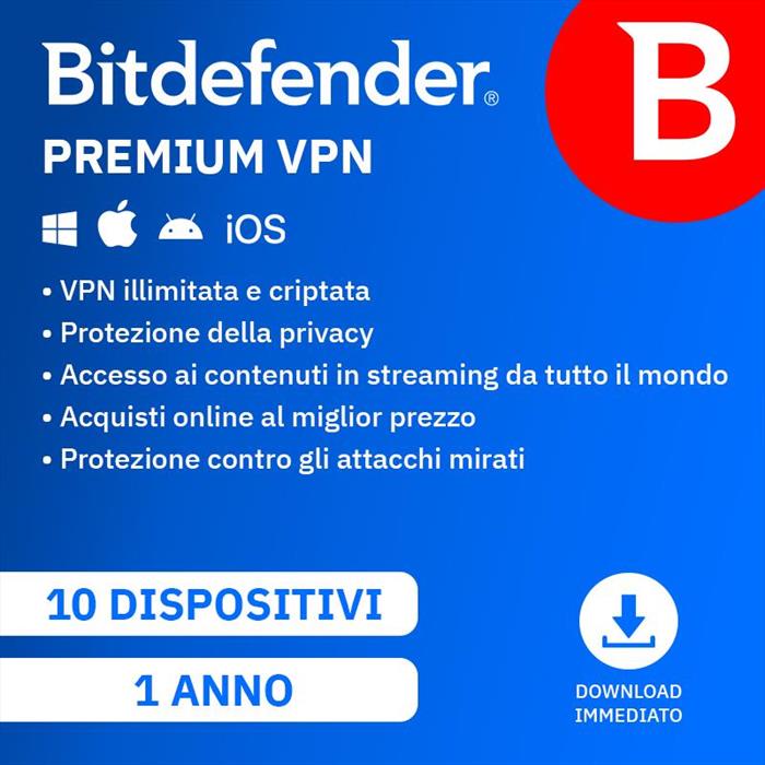 Bitdefender - Vpn 1 Anno - 10 Dispositivi