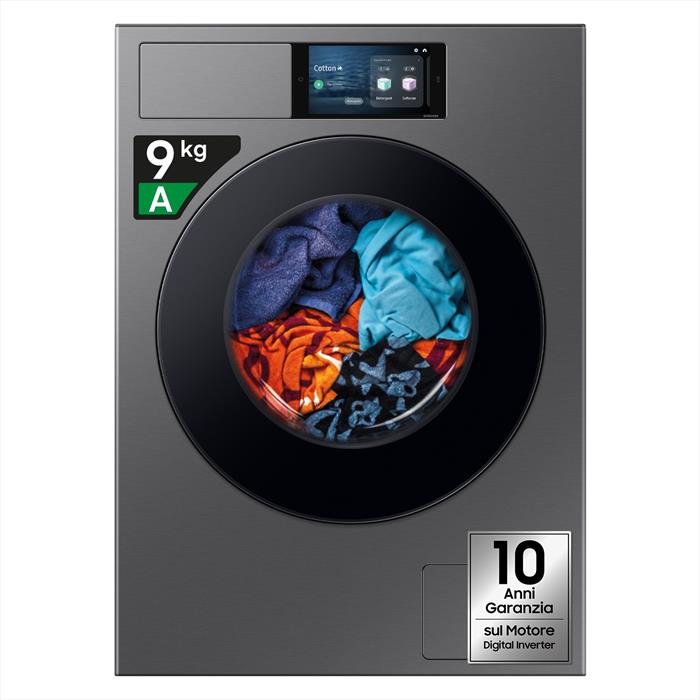 Samsung - Lavatrice Wf90f09c4su3 9kg Classe A-dark Silver Steel - Oblò Nero