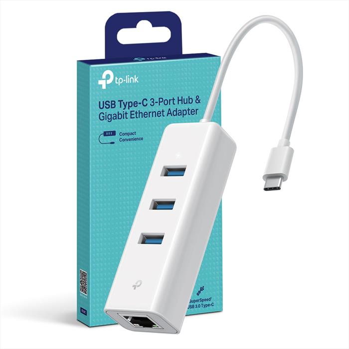 Tp-link - Network Adapter With 3-port Usb 3.0 Type-a Hub