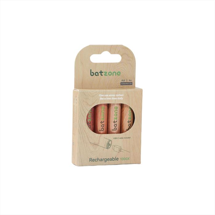 Batzone - Li-ion Usbc Batt Aa 2220mwh 4 Pcs Cable-marrone/ Legno