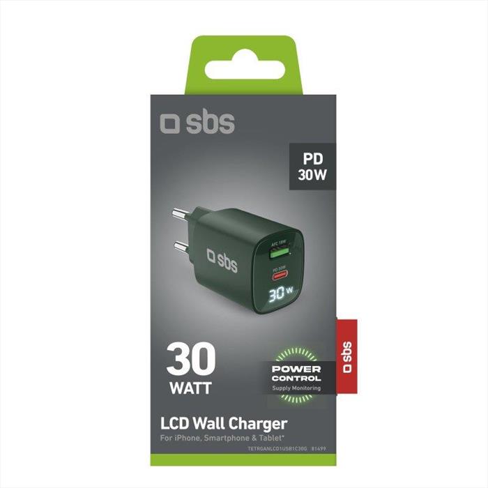 Sbs - Caricabatterie Da Muro Tetrganlcd1usb1c30g-verde