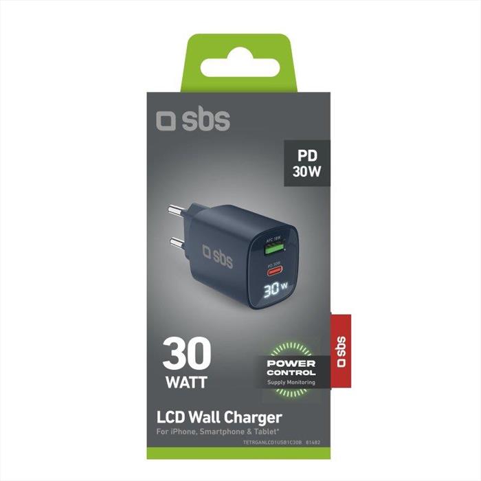 Sbs - Caricabatterie Da Muro Tetrganlcd1usb1c30b-blu