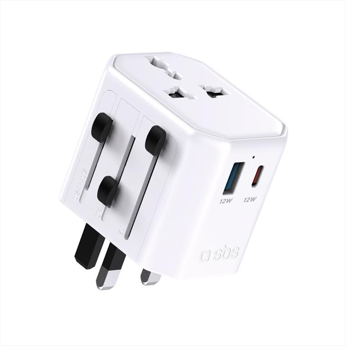 Sbs - Adattatore Da Viaggio Universale + Usb + Type-c-bianco