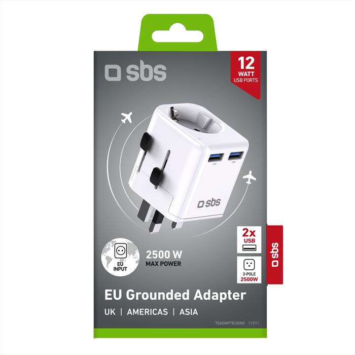 Sbs - Universal Grounded Adapter To Eu Plug-bianco