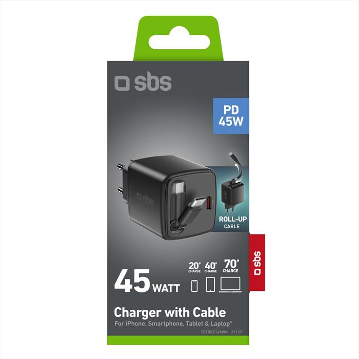 Sbs - Caricabatterie Usb-c + Cavo Integrato, 45w-nera