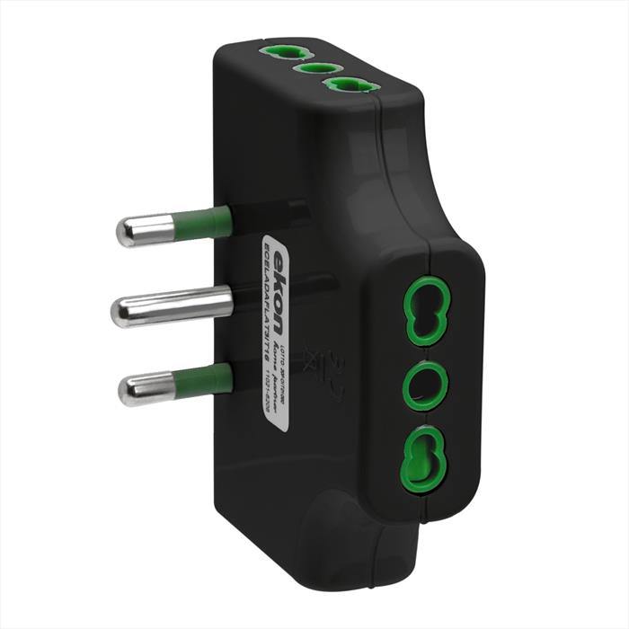 Ekon - Adattatore Triplo Piatto Con 3 Prese Bipasso Ita-nero