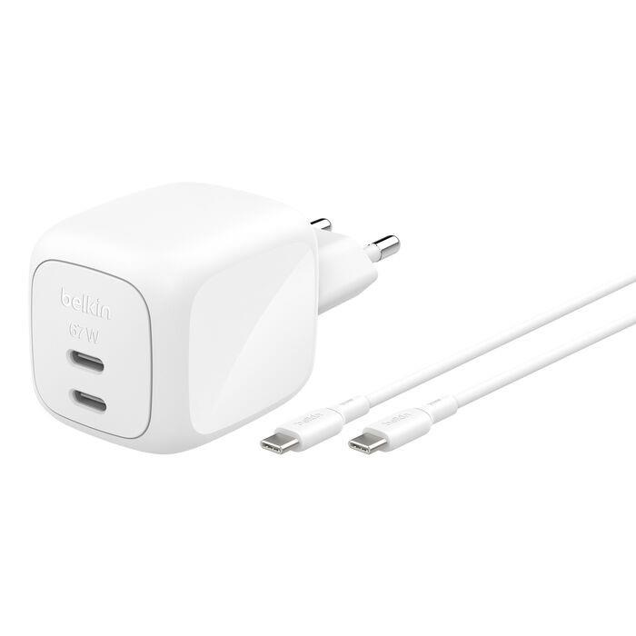 Belkin - Doppio Caricabatteria Gan Usb-c 67w +cavo Usb-c-bianco